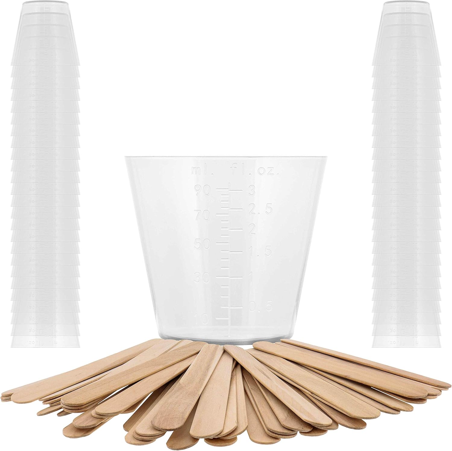 Pouring Masters 3 Oz (90 ml) Liquid Measuring Cups, 50 Pack with 25 Sticks