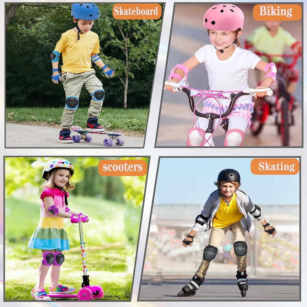 Kids/Youth Knee Pads and Elbow Pads Set for Kids 3-14 Years Boys Girls Protective Gear Set Adjustable Knee Pads, Elbow Pads, Wrist Guards Skateboard Skating Skiing Cycling Biking Running Scooter