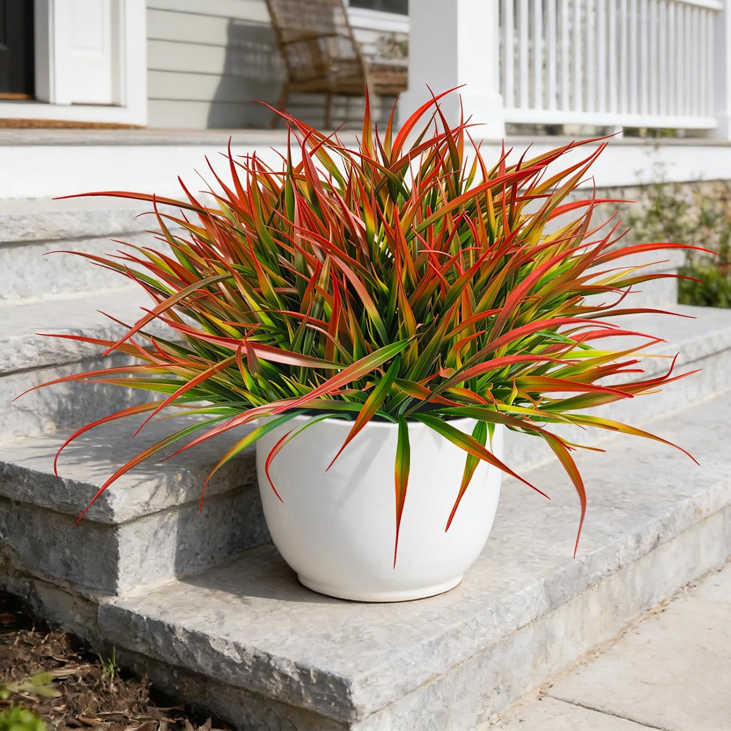 20 Pcs Artificial Plants Outdoor Fake Grass UV Resistant Faux Outdoor Plant, Artificial Greenery Stems Bushes Fake Plants for Spring Summer Fall Decor Fake Mums Fall Flowers Garden Home Decor, Red