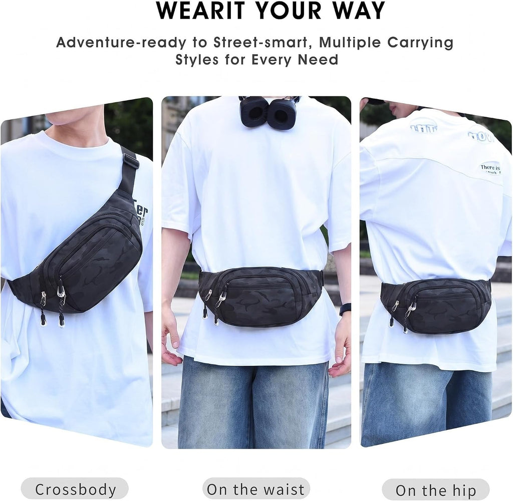 Large Fanny Pack for Men Women NSYOOMH, Crossbody Waist Bag 5-Zipper Pocket