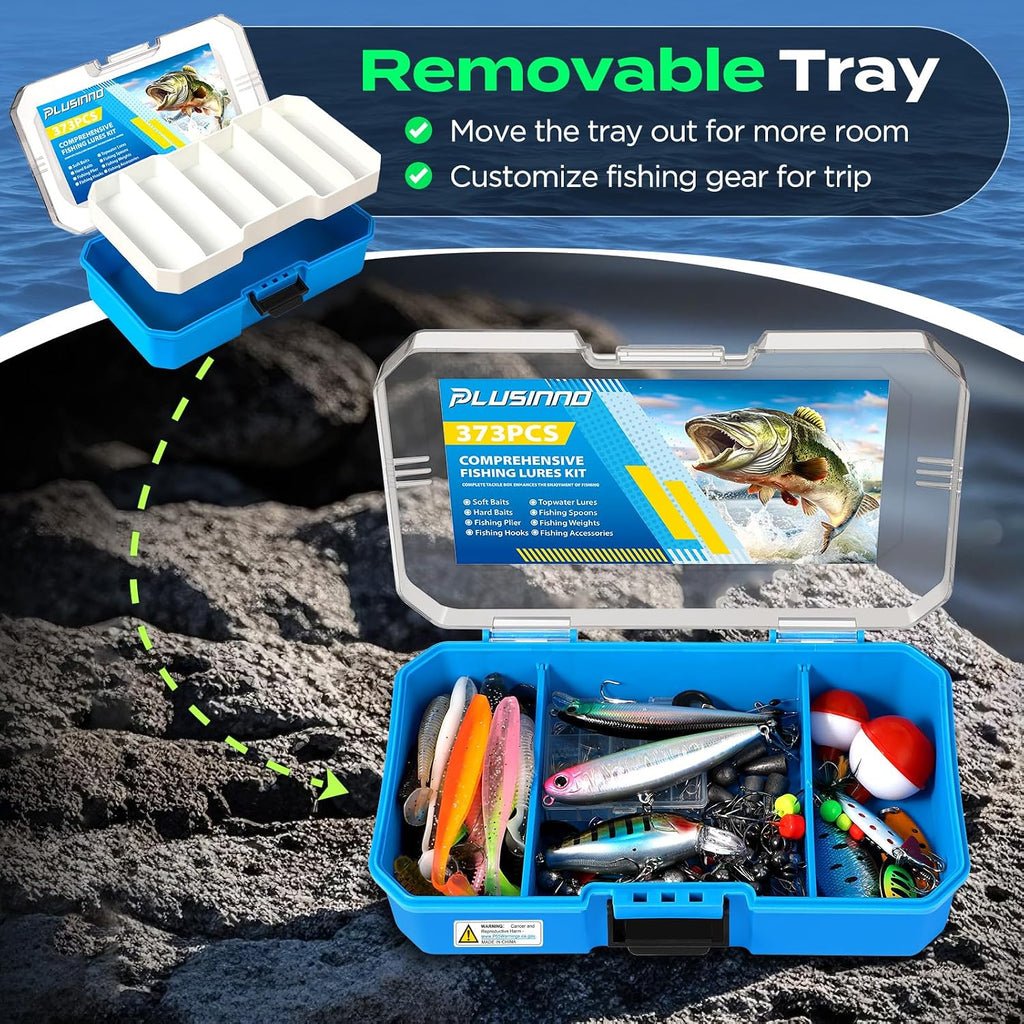 PLUSINNO Bass Fishing Lures Tackle Box Gear Kit with Tackle Included
