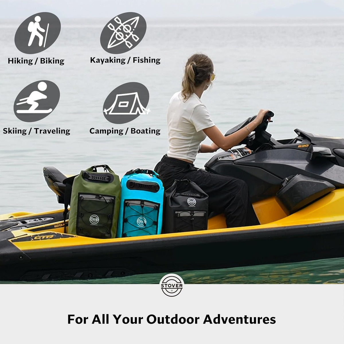STOVER 5/10/25/30/40L Waterproof Dry Backpack & Phone Case- Large Floating Dry Bag for Kayaking, Travel, Hiking, Fishing, Camping, Motorcycles & Beach, Heavy-Duty Roll Top Men/Women (Blue)
