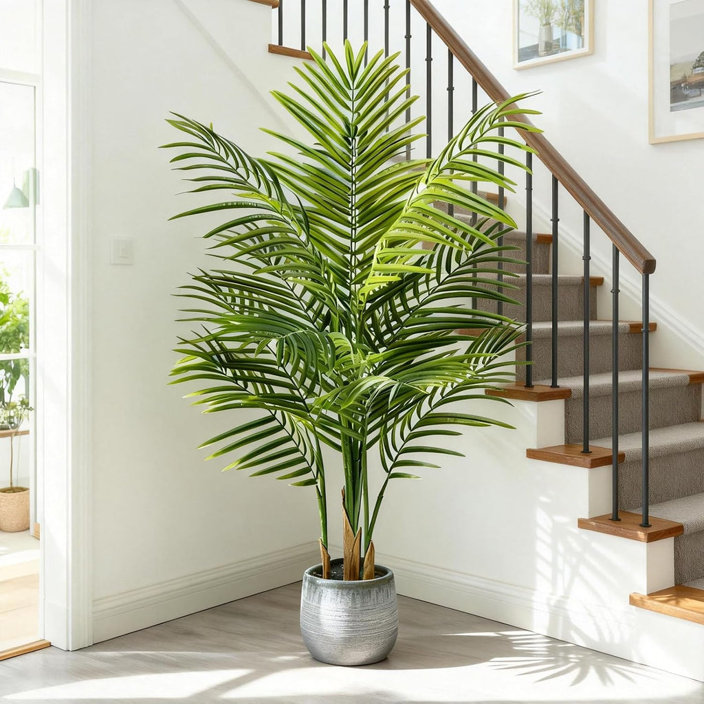 4ft Artificial Palm Tree Indoor, Large Fake Tropical Areca Palm with 13 Trunks, Tall Faux Floor Plants for Indoor Living Rooms Offices Bedroom Home Decor