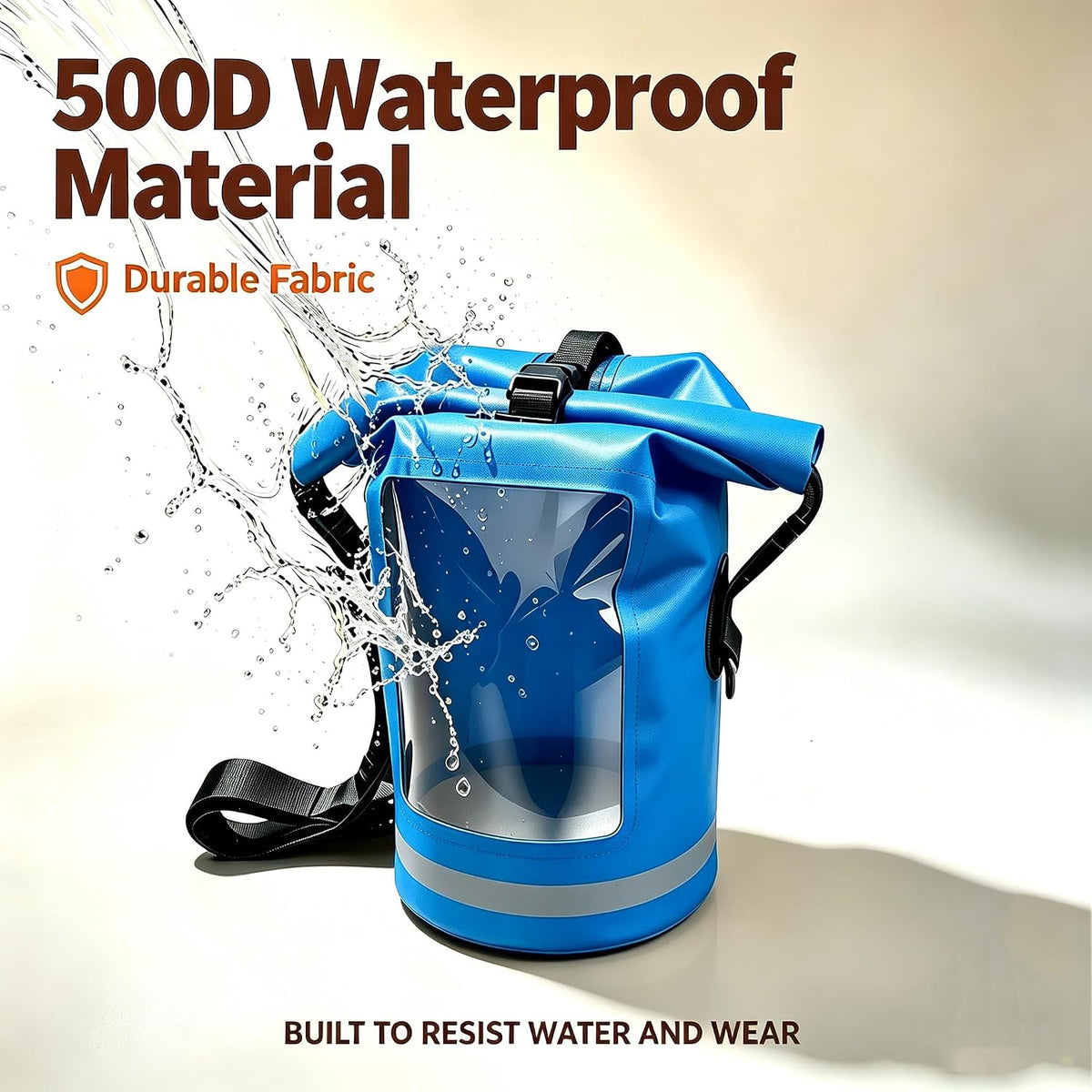 Waterproof Dry Bag with Clear Window, 500D Heavy Duty Roll Top Marine Sack