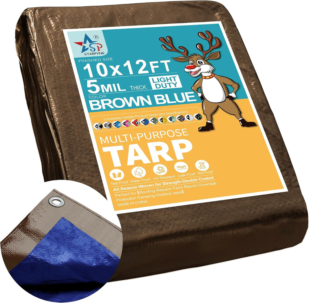 STARPYNG-5 Mil White 8x14 Feet Tarp-LightDuty Waterproof Tarpaulin-Waterproof, UV Resistant, Rip and Tear Resistant, Poly Tarpaulin with Reinforced Edges for Cover