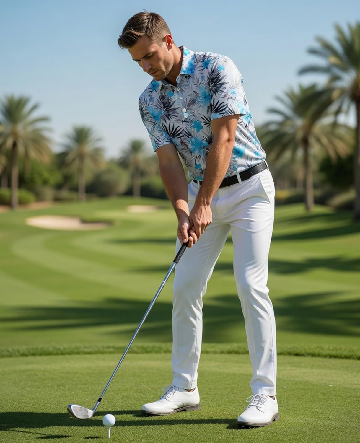 Hodaweisolp Golf Shirts for Men Dry Fit Print Short Sleeve Polo Shirt