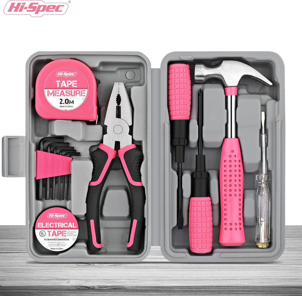 Hi-Spec Mini Tool Kit for College Dorm, Home and Office DIY, Pink