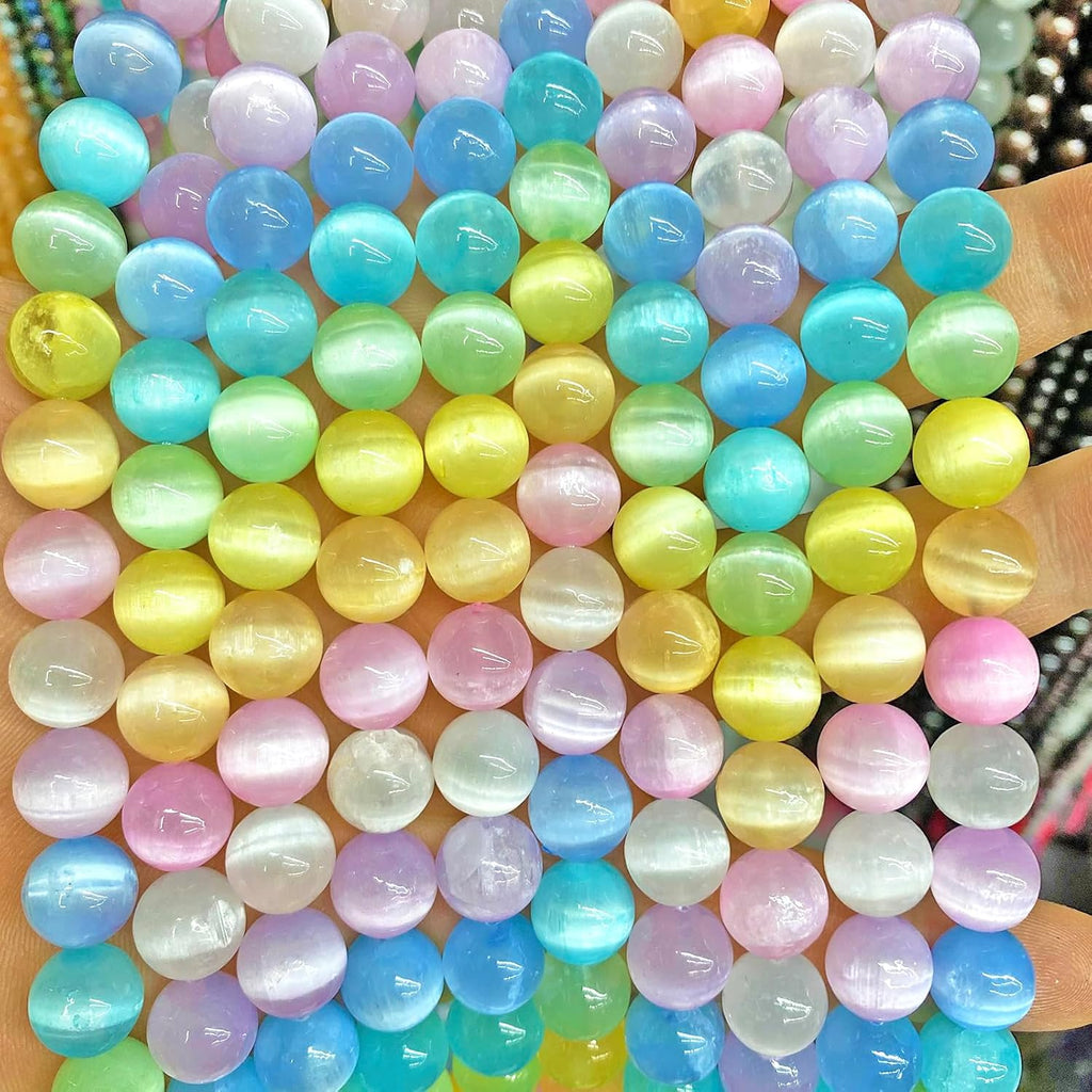 90PCS 8MM Colorful Selenite Gypsum Stone Crystal Beads for Jewelry Making DIY Bracelet 2 Strands