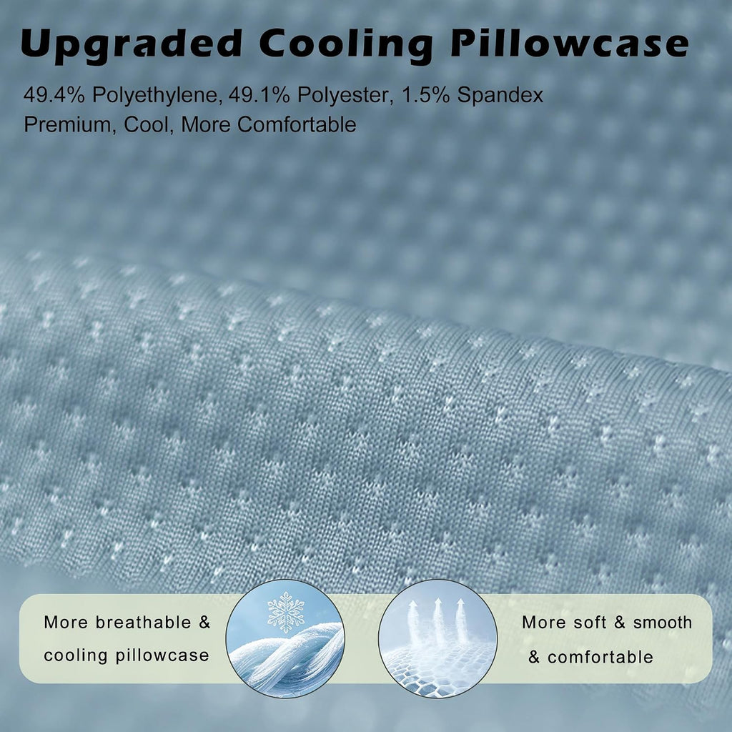 Cooling Travel Pillow, Small Memory Foam Camping Pillow with Adjustable Buckle Strap & Storage Bag, Compact Small Pillow for Airplane, Car Lumbar, Office, Washable Cooling Cover, Glacier Blue