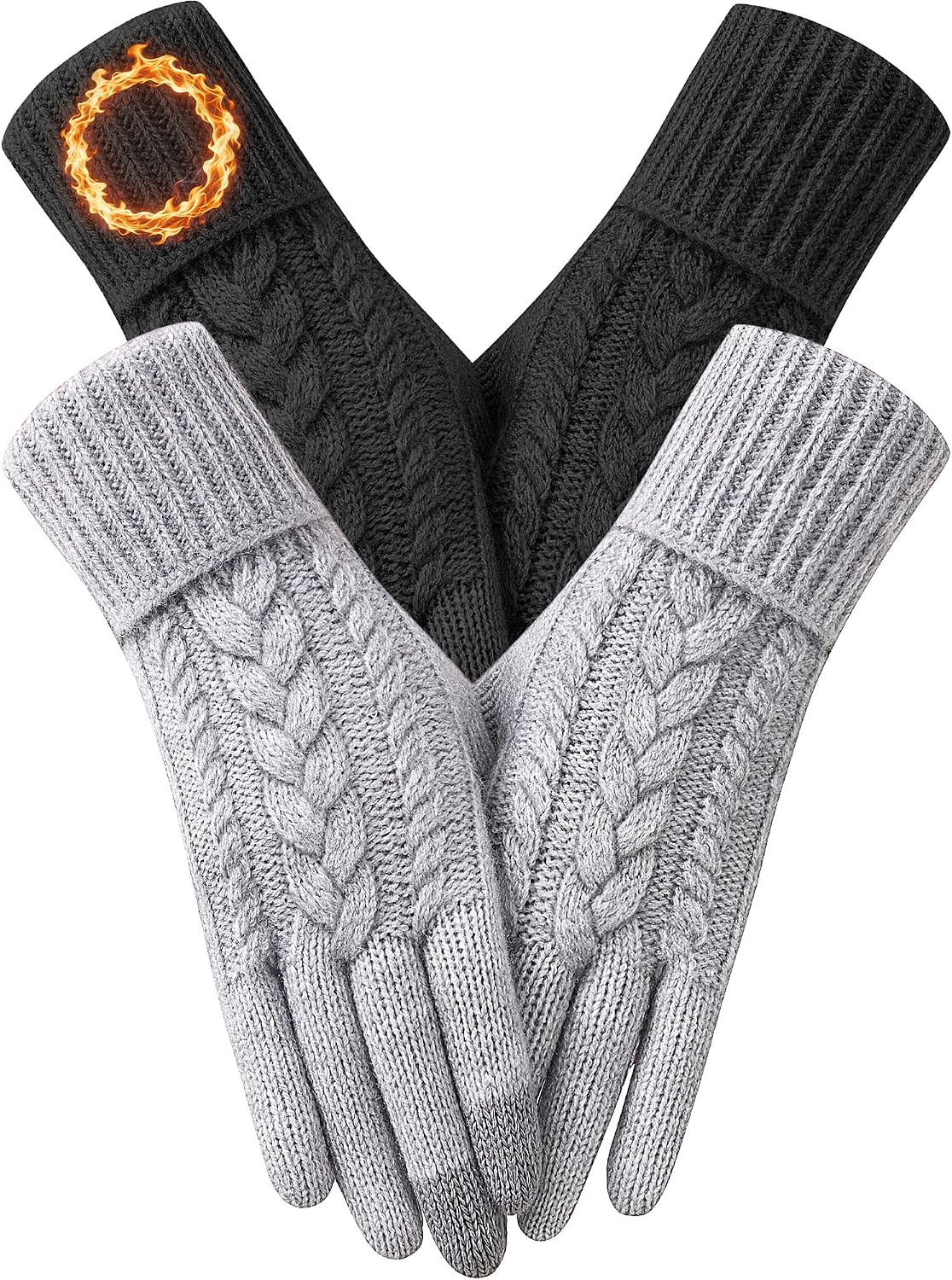 2 Pairs Winter Gloves for Women Cold Weather, Touch Screen Thermal Warm Fleece Lined Knit Gloves for Christmas Gifts