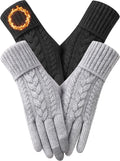 2 Pairs Winter Gloves for Women Cold Weather, Touch Screen Thermal Warm Fleece Lined Knit Gloves for Christmas Gifts