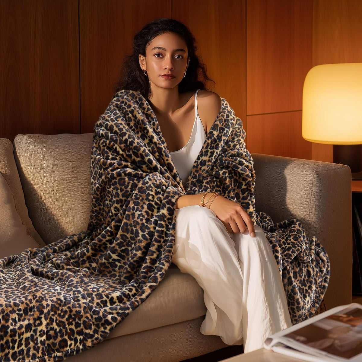 BEDELITE Fleece Blanket Soft Plush Throw for Couch Brown Leopard 50"x60"