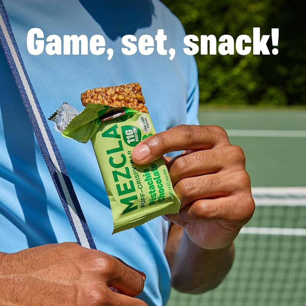 Mezcla Pistachio Chocolate Puff Crispy Vegan Bars, 11g Protein, 12 Bars