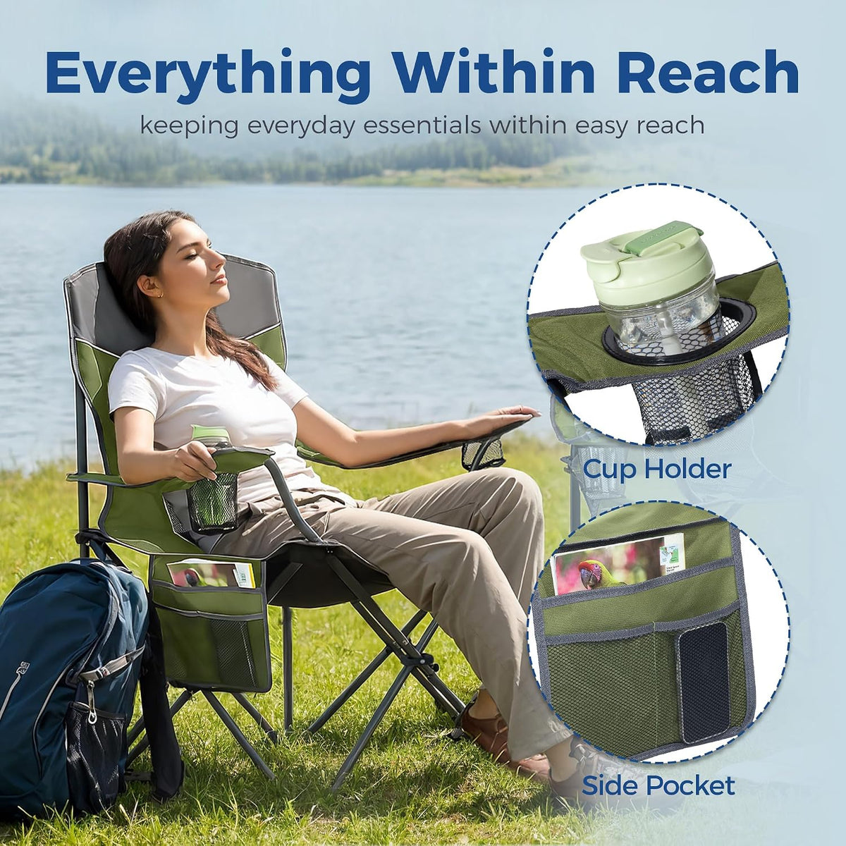 Oversized XL Camping Chair 2-Pack with Mesh Back, Green