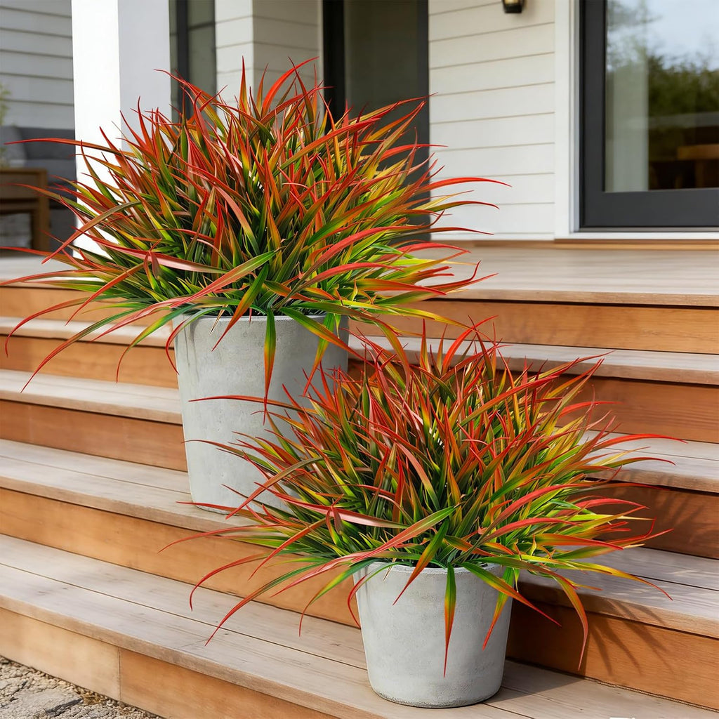 20 Pcs Artificial Plants Outdoor Fake Grass UV Resistant Faux Outdoor Plant, Artificial Greenery Stems Bushes Fake Plants for Spring Summer Fall Decor Fake Mums Fall Flowers Garden Home Decor, Red