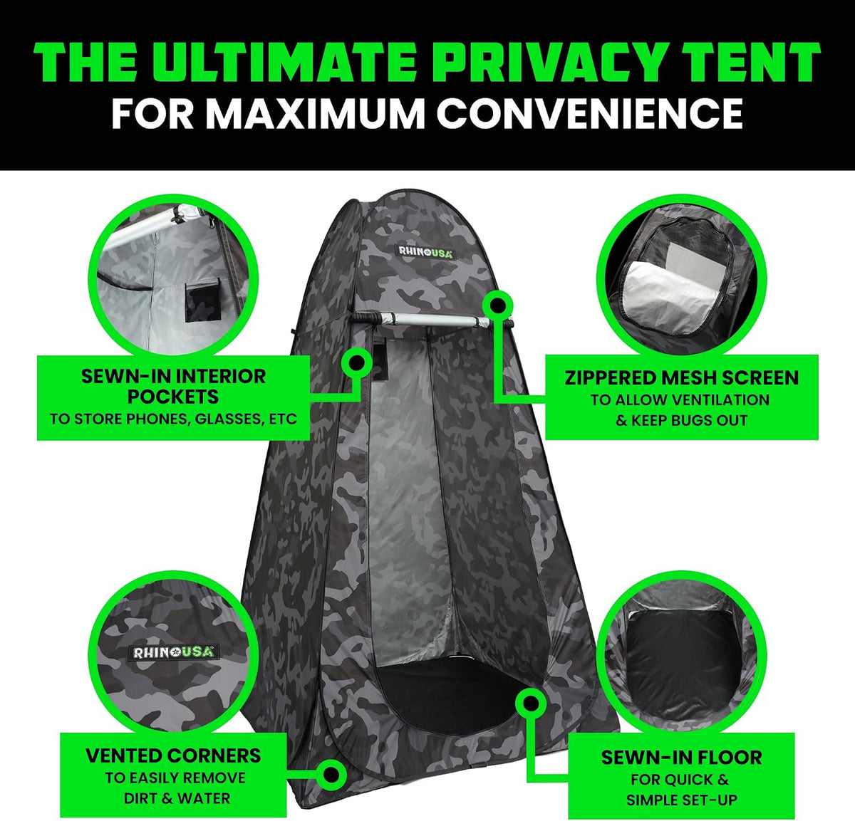 Rhino USA Pop-Up Privacy Changing Tent - Portable Camp Shower & Toilet