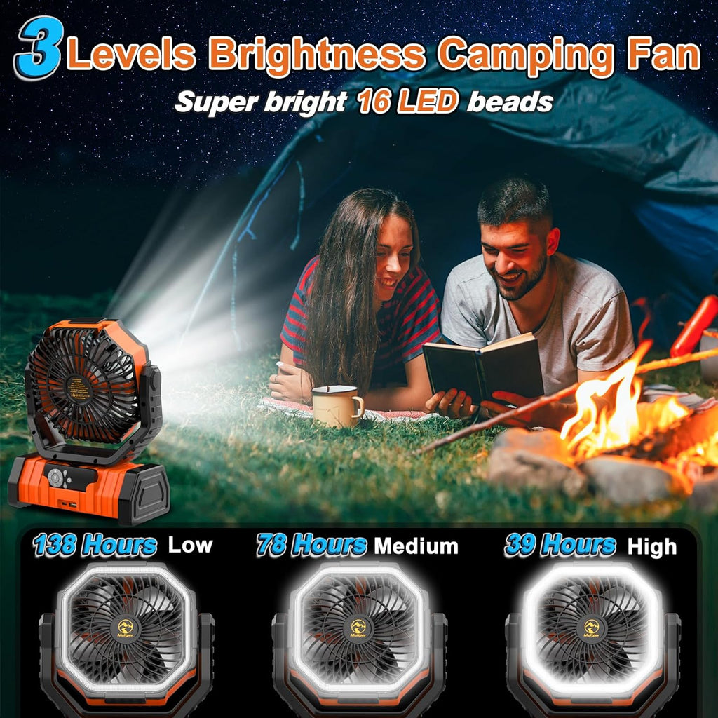 20000mAh Camping Fan with LED Lantern, Rechargeable Battery Powered Fan