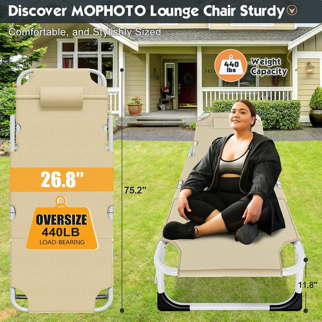 MOPHOTO Folding Tanning Chair, 5-Position Chaise Lounge with Face Hole