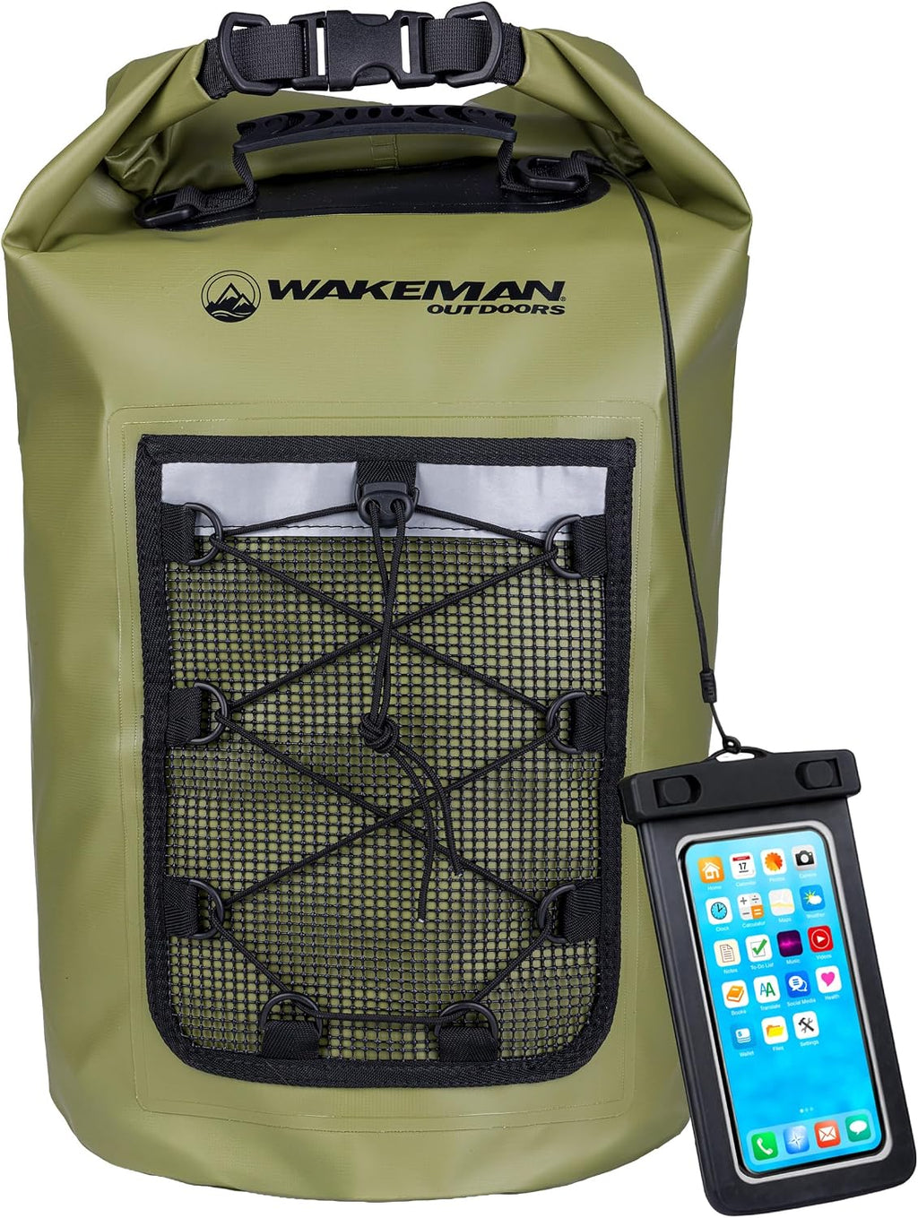 Wakeman Waterproof Dry Bag - 30L Roll Top Lightweight Waterproof Backpack for Men or Women with Phone Case and Mesh Pocket - Kayaking, Boating, Swimming, Camping or Fishing Gear Outdoors (Green)