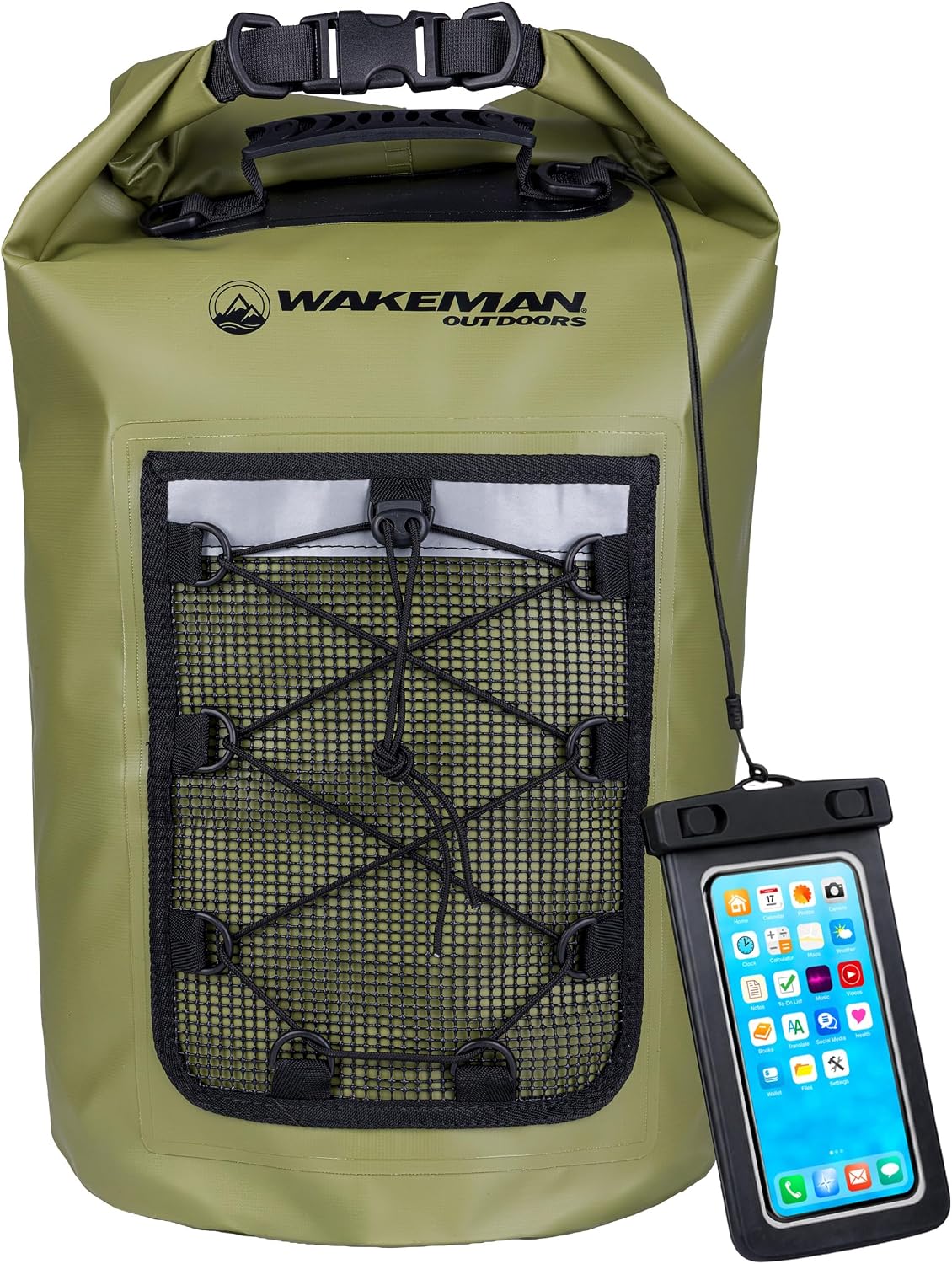 Wakeman Waterproof Dry Bag - 30L Roll Top Lightweight Waterproof Backpack for Men or Women with Phone Case and Mesh Pocket - Kayaking, Boating, Swimming, Camping or Fishing Gear Outdoors (Green)