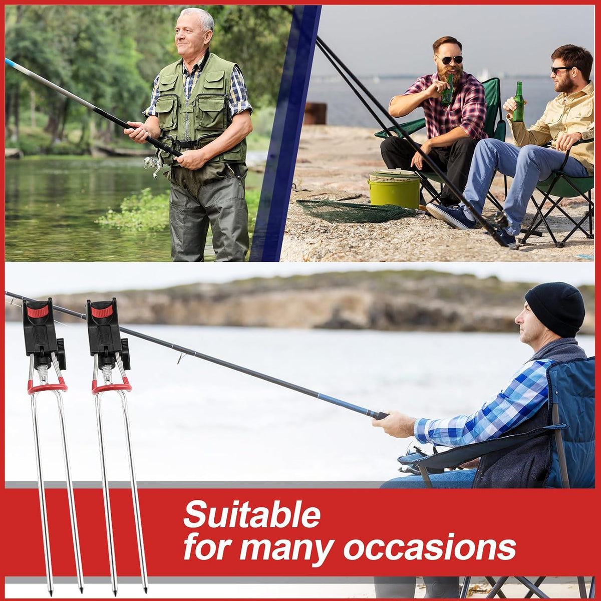 Lenwen 4 Pcs Fishing Rod Holders for Ground, Fishing Pole Holders for Bank
