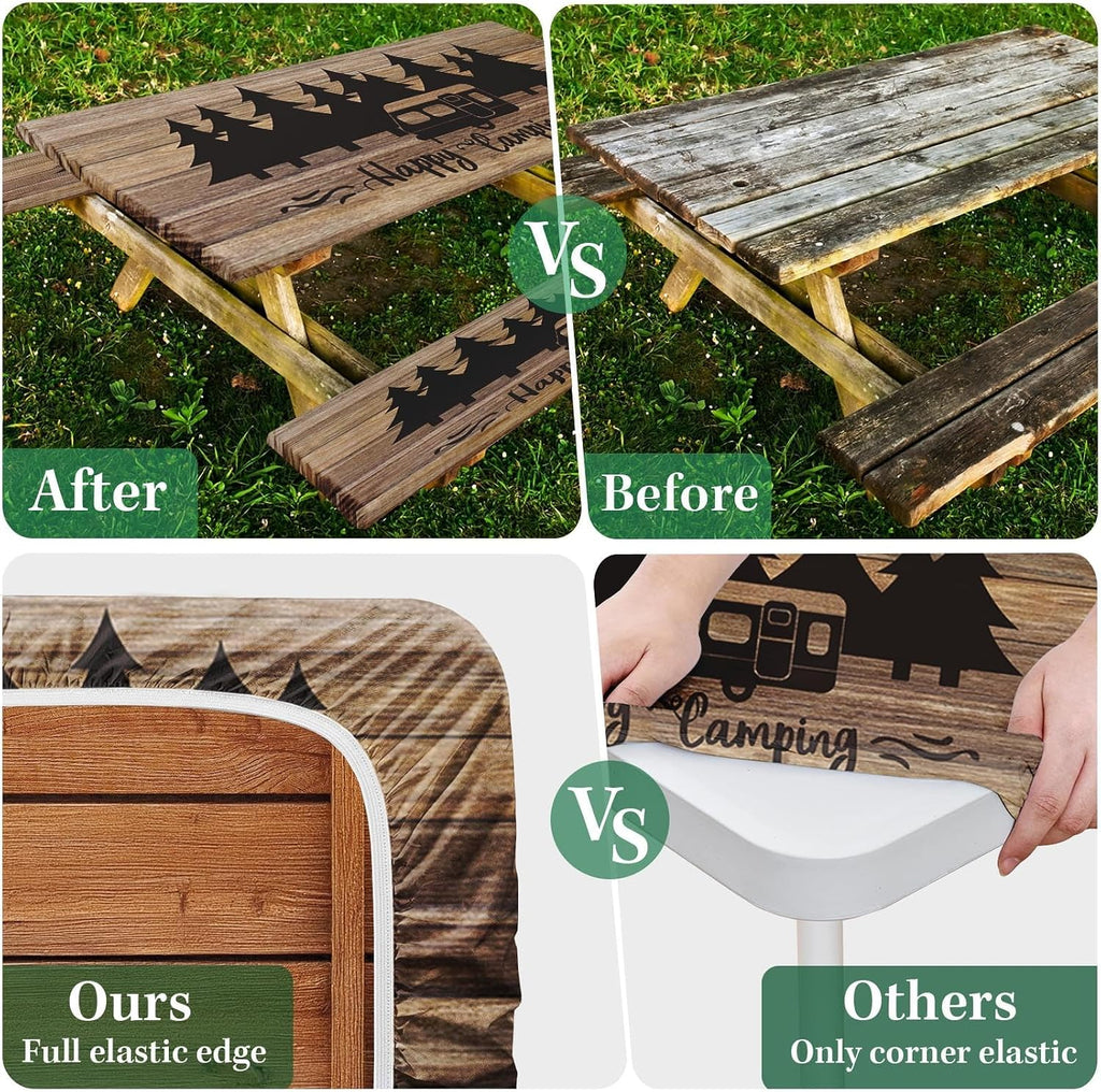 Picnic Table Cover with Bench Covers, Wooden, 3 Pack, 72 Inch