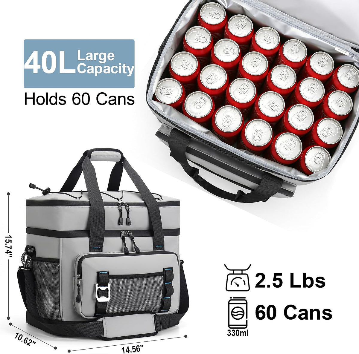 60 Can Insulated Soft Sided Collapsible Cooler Bag Ice Chest