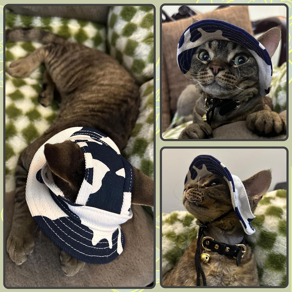 DENTRUN Cat Bucket Hat with Ear Hole, Cotton Birthday Bonnet for Small Pets