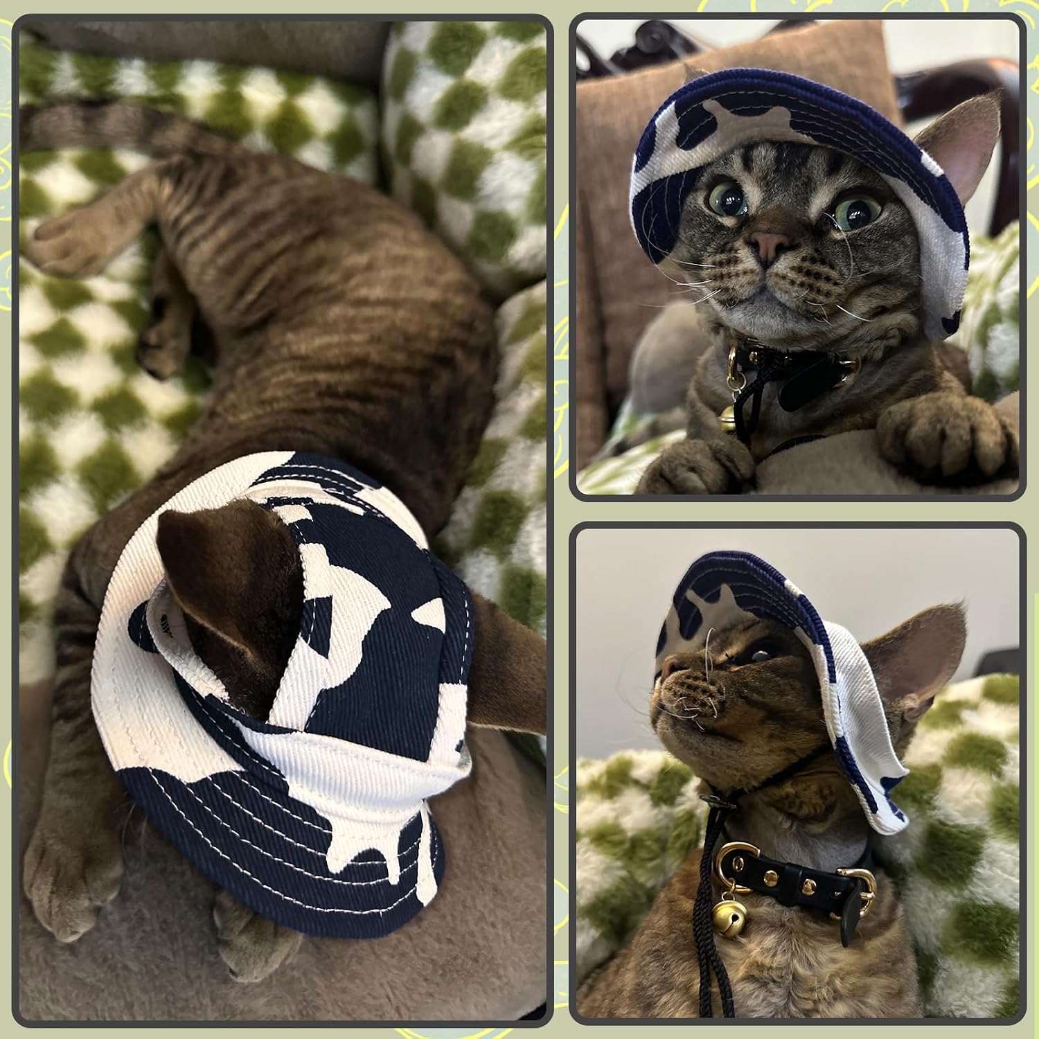 DENTRUN Cat Bucket Hat with Ear Hole, Cotton Birthday Bonnet for Small Pets