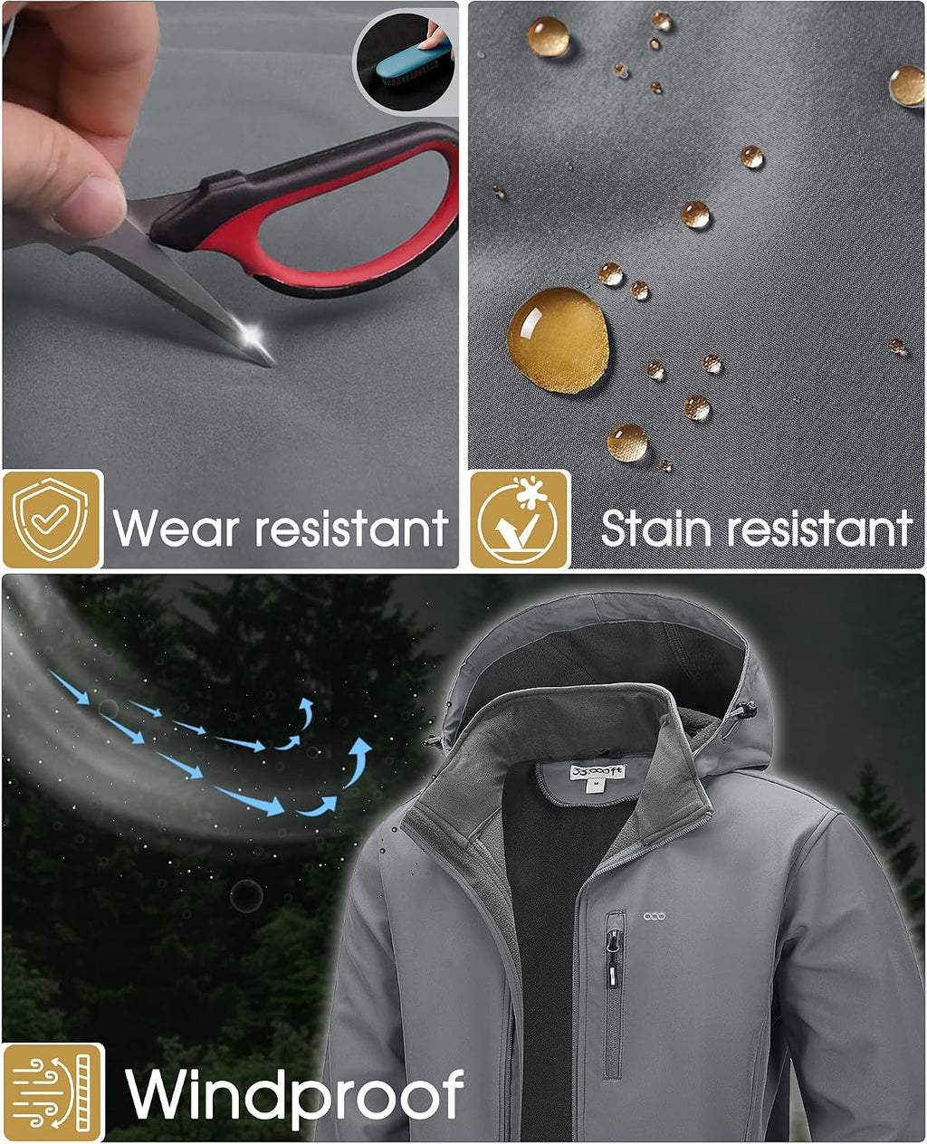 33,000ft Men's Hooded Softshell Jacket Waterproof Fleece Windbreaker Jacket
