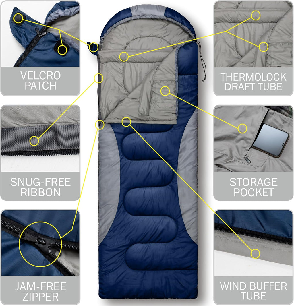 0 Degree Winter Sleeping Bags for Adults, Cold Weather Camping