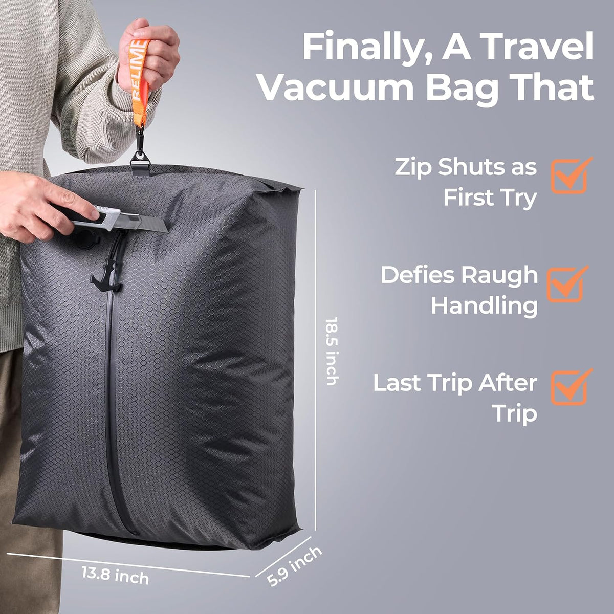 Relime Classic Series Vacuum Bags for Travel Luggage with Wireless Pump, Compression Bags for Carry On Suitcases and Backpack, Vacuum Seal Packing cube for Cloth Packing (1PC + PUMP)
