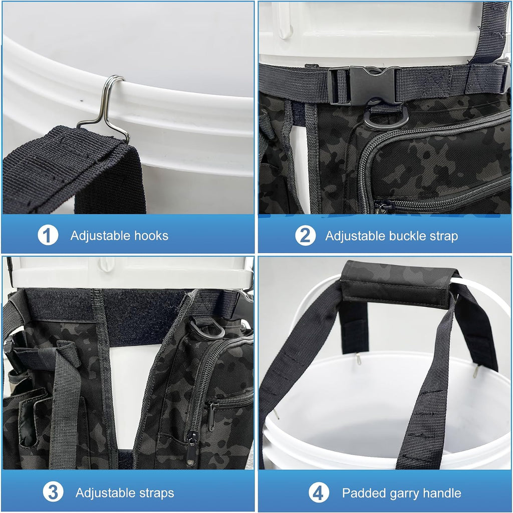 Fishing Bucket Organizer with Bucket Cover Fishing Tackle Bag with Rod & Plier Holder, Multi-Pockets for 5 Gallon Bucket Fishing Gear & Accessories Father Gifts