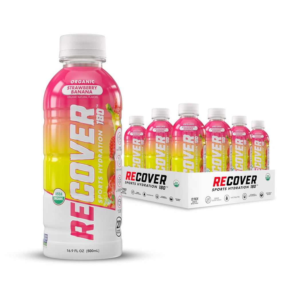 RECOVER 180 Organic Sports Hydration Drink, No Sugar Added, 20 Calorie Sports Beverage, Organic Flavors With Vitamins, Potassium-Packed Electrolytes (16.9 Fl Oz (Pack of 12), Rocket Pop)