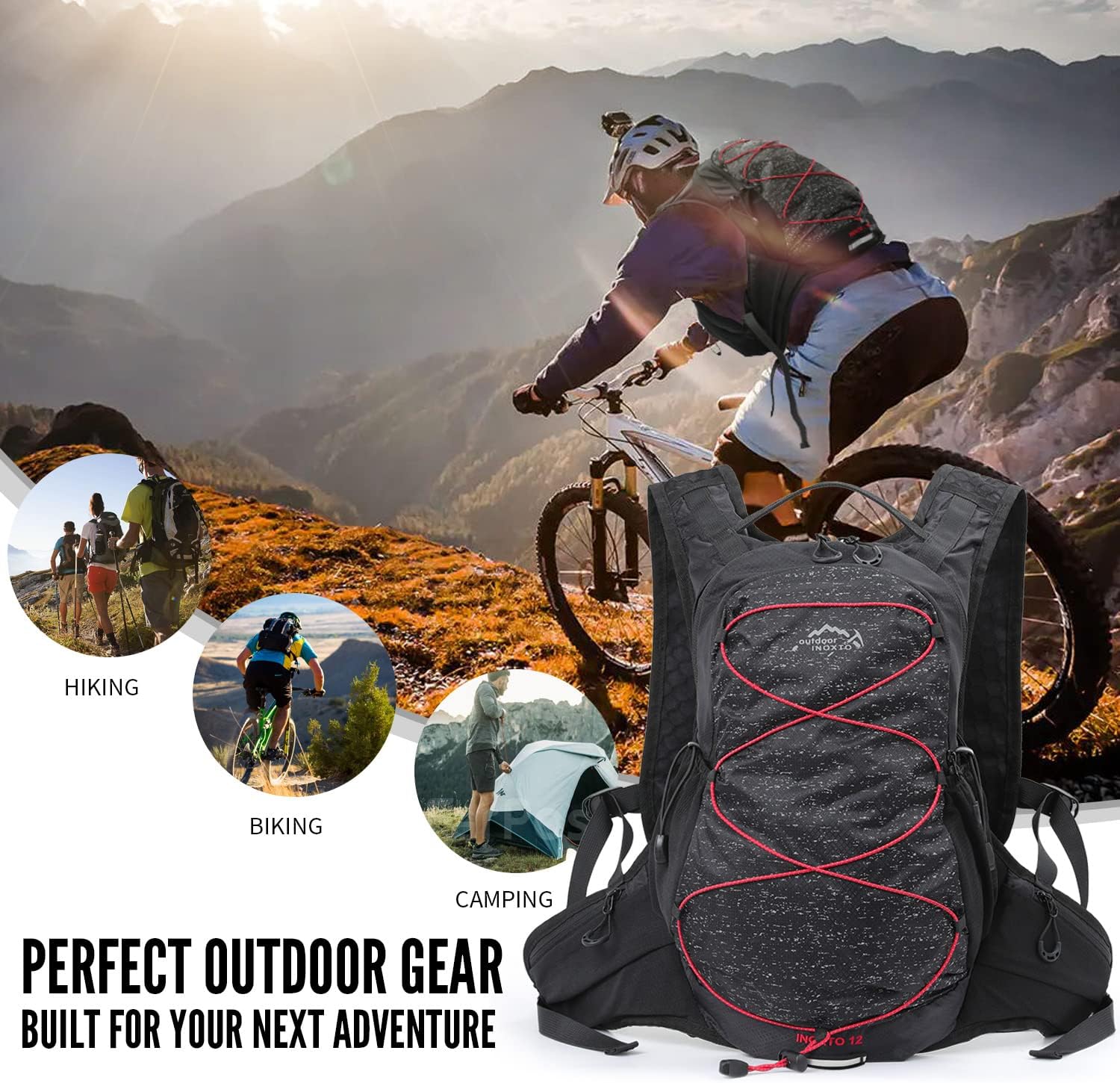 IX INOXTO Hydration Pack Backpack, Lightweight Water Backpack with 2L Hydration Bladder Daypack for Men Women,Running Hydration Vest for Trail Running Hiking Cycling Race Climbing
