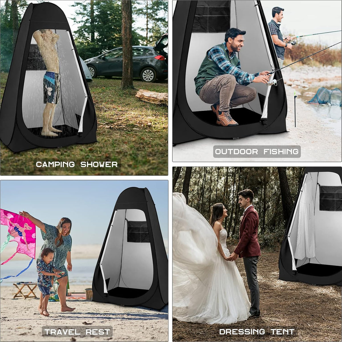 BRIAN & DANY Pop Up Shower Tent, Portable Changing Tent with Rain Shelter & Windows, Privacy Tent for Camping, Toilet or Bathroom, UPF 50+ & Waterproof, 47.2" x 47.2" x 74.8", Black