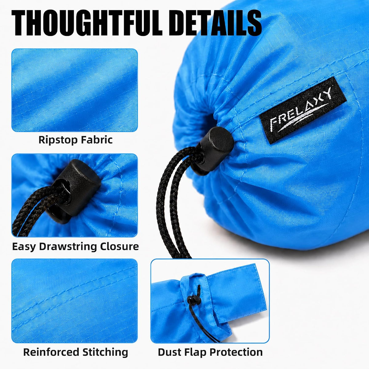 Frelaxy Stuff Sack Set 5-Pack (3L&5L&9L&15L&20L), Ultralight Ditty Bags with Dust Flap for Traveling Hiking Backpacking (Sky Blue&Blue&Navy&Army Green&Black)