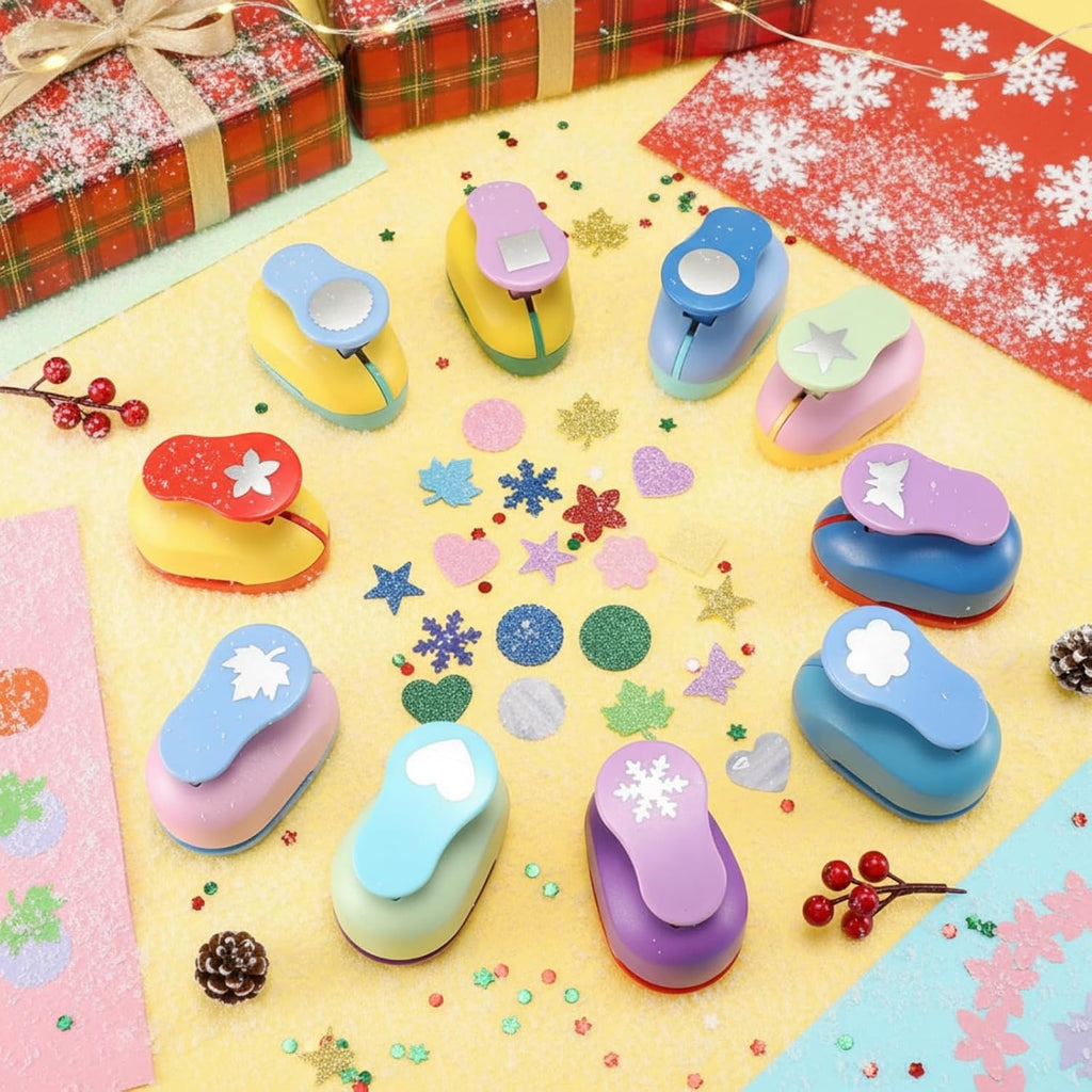Harloon 10 Pcs Craft Hole Punch Shapes 1 Inch Paper Punch Hole Mix Shapes Cutters for Paper Crafting Scrapbooking Office Supplies(Classic)