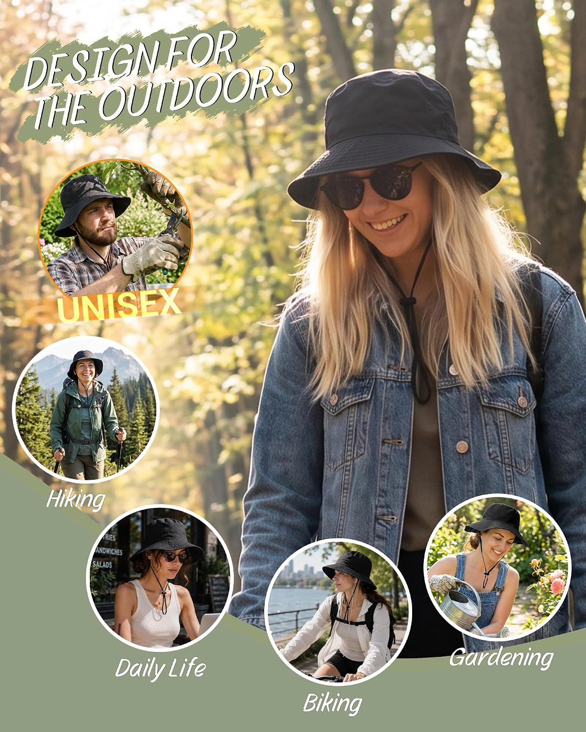 Water-Resistant UPF 50+ Sun Bucket Hat Packable Brimmed for Women Men