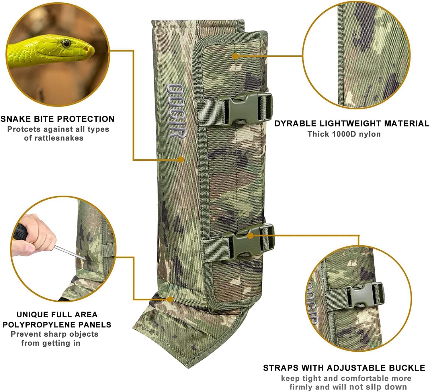 UIIHUNT Snake Gaiters, Waterproof Snake Chaps Snake Gaiter for Men Women, Adjustable Snake Bite Protection Snake Guards