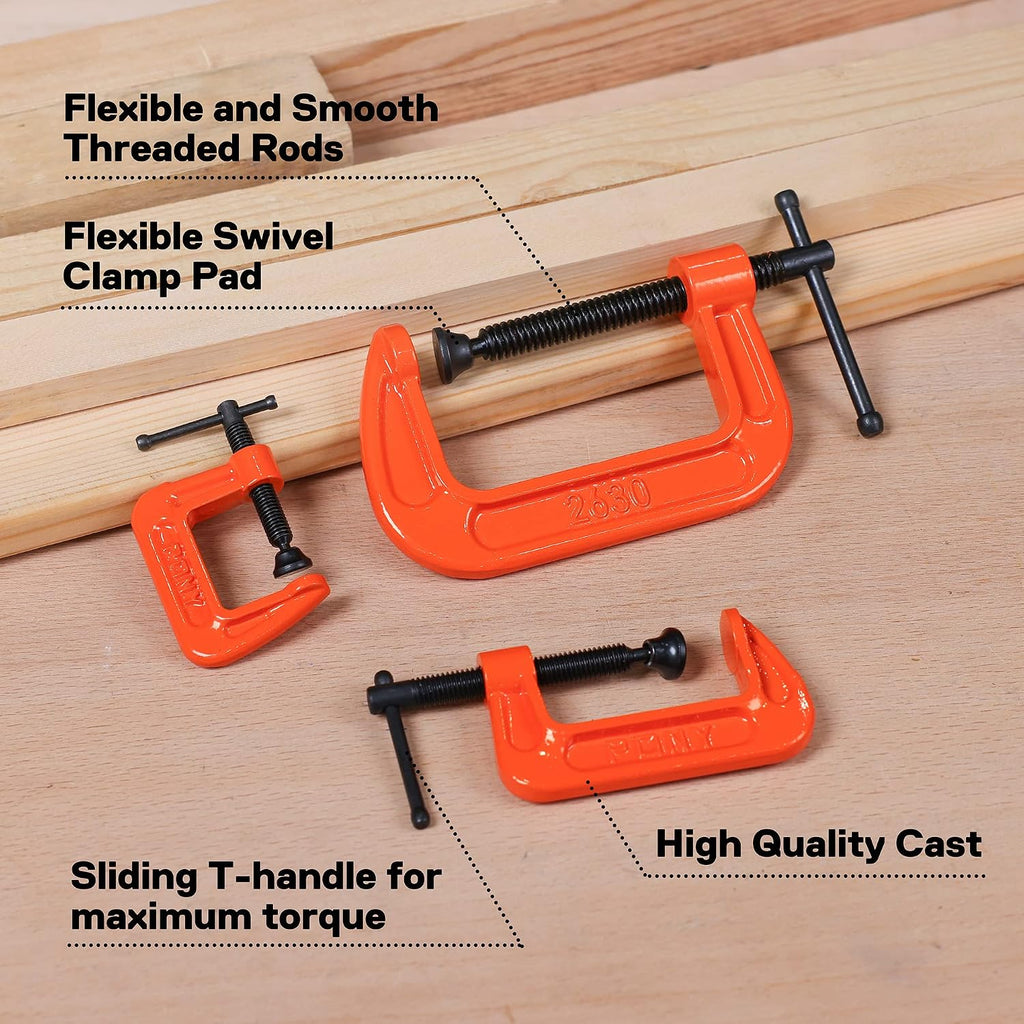 PONY Malleable Iron C-Clamp Set, 3-Piece, (1", 2", 3")