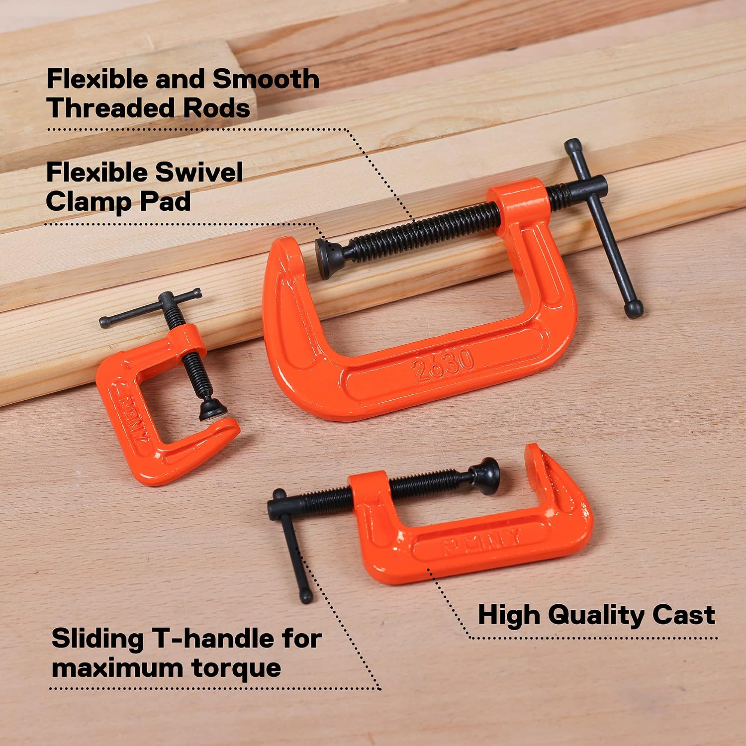 PONY Malleable Iron C-Clamp Set, 3-Piece, (1", 2", 3")