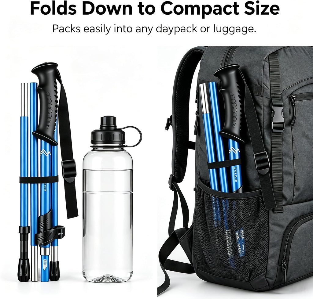 Collapsible Trekking Poles, Aluminum, Adjustable Height with Quick-Lock, Ergonomic Grip, for Hiking and Mountaineering
