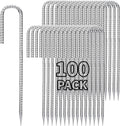 Besitu 12 inch Stakes Heavy Duty 100-Pack J Hook Metal Fence Stake for Dogs Digging Tent and Outdoor Decorations Inflatables Rebar Metal Spikes for Ground