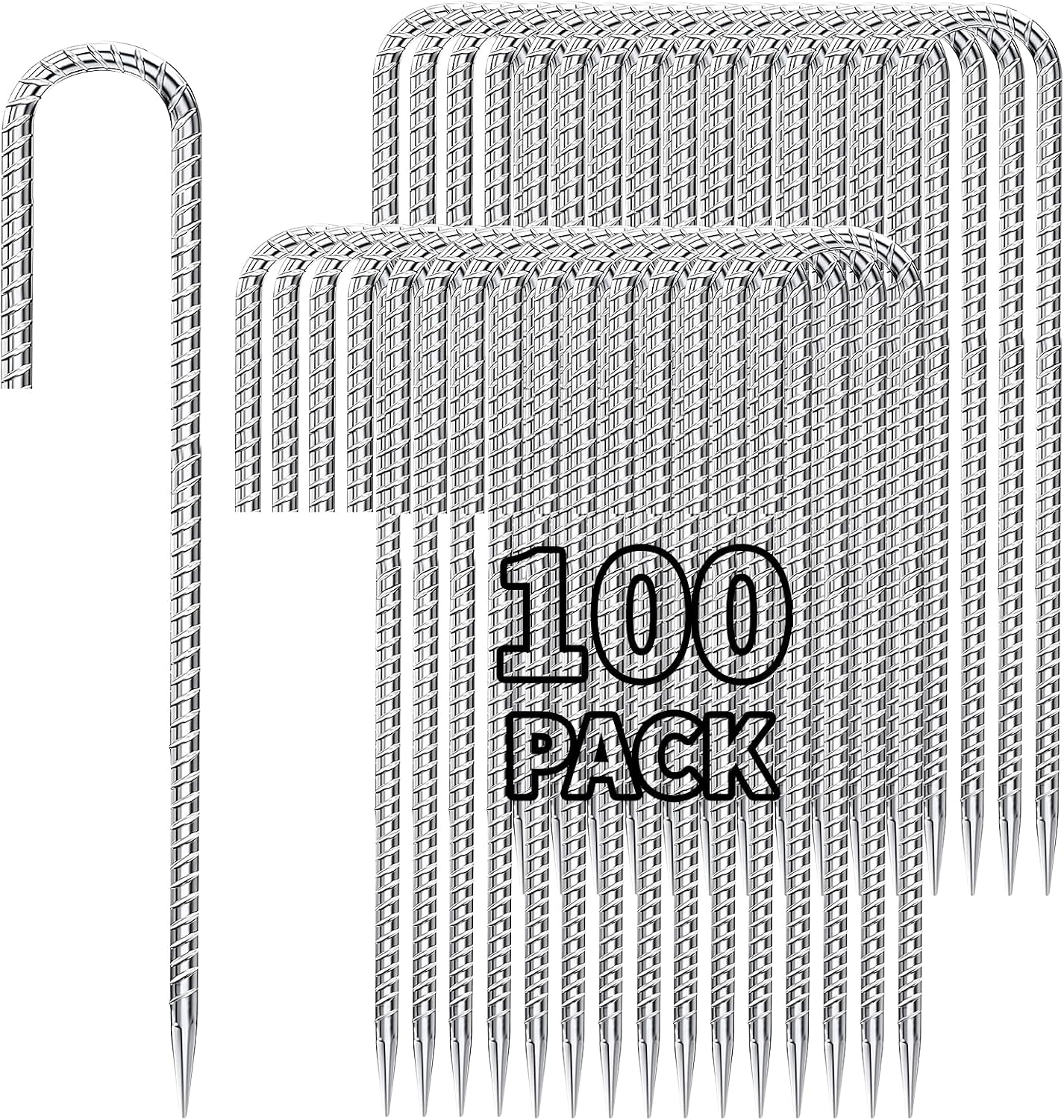 Besitu 12 inch Stakes Heavy Duty 100-Pack J Hook Metal Fence Stake for Dogs Digging Tent and Outdoor Decorations Inflatables Rebar Metal Spikes for Ground
