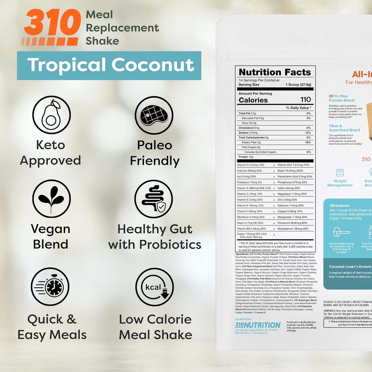 310 Nutrition All-In-One Meal Replacement Shake Powder - Tropical Coconut
