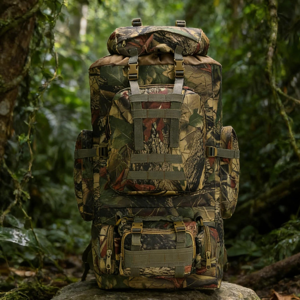 100L Camping Hiking Backpack,Molle military Tactical rucksack backpack,Waterproof Lightweight Hiking Backpack (Maple Leaf)