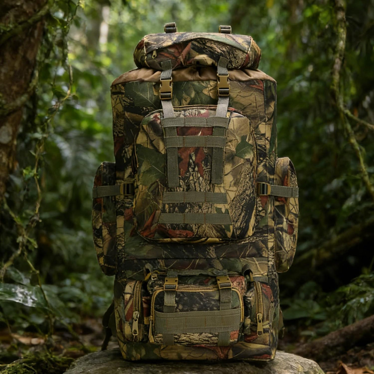 100L Camping Hiking Backpack,Molle military Tactical rucksack backpack,Waterproof Lightweight Hiking Backpack (Maple Leaf)
