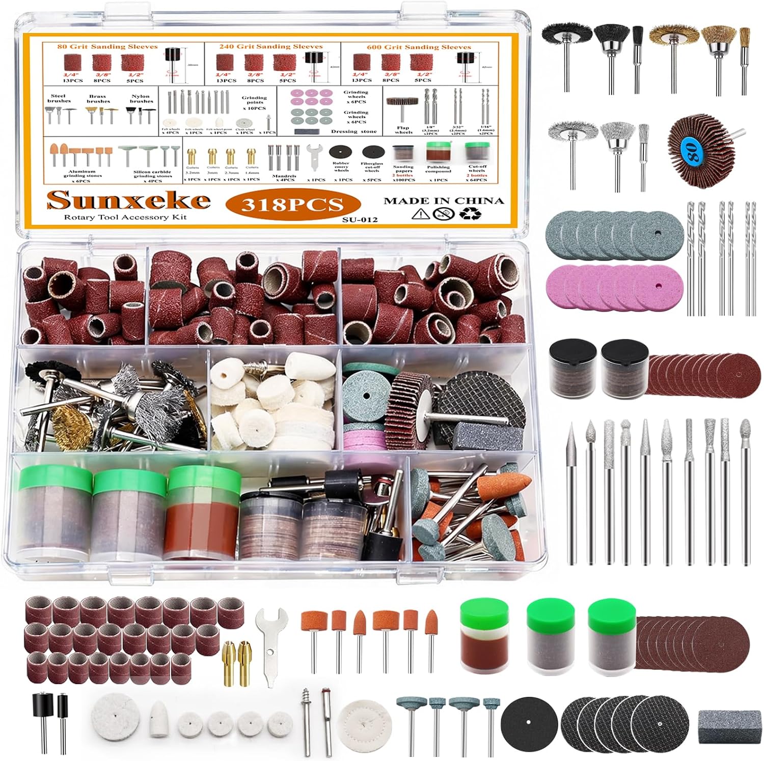 318 Piece Rotary Tool Accessories Kit with Sanding Drum, 1/8 Inch Shank Universal Fit Rotary Tool Bits for Sanding, Cutting, Grinding, Polishing, Cleaning, Drilling, Engraving, Woodworking DIY