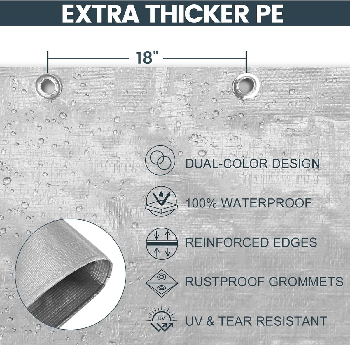 TICONN Heavy Duty Tarp Cover Waterproof, Extra Thick UV Resistant Tarpaulin